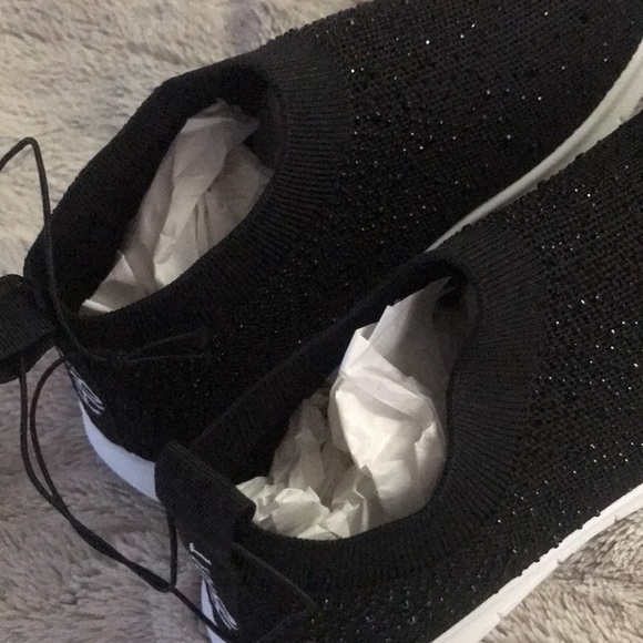 Black rhinestone sneakers knit sock style pull on elastic ankle 7 8 8.5 11 NEW - Picture 6 of 7